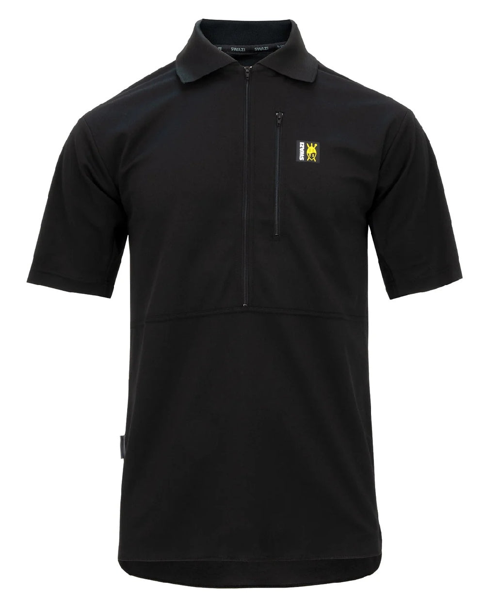 Black coloured Swazi Mens Climb Max Short Sleeve Polo T-Shirt on white background
