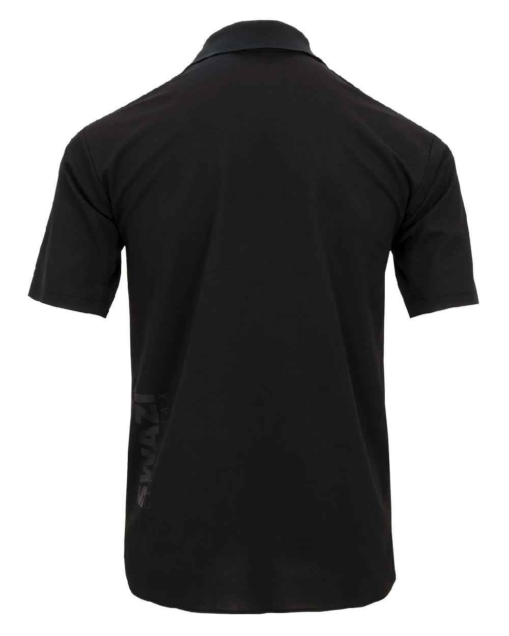 Black coloured Swazi Mens Climb Max Short Sleeve Polo T-Shirt on white background