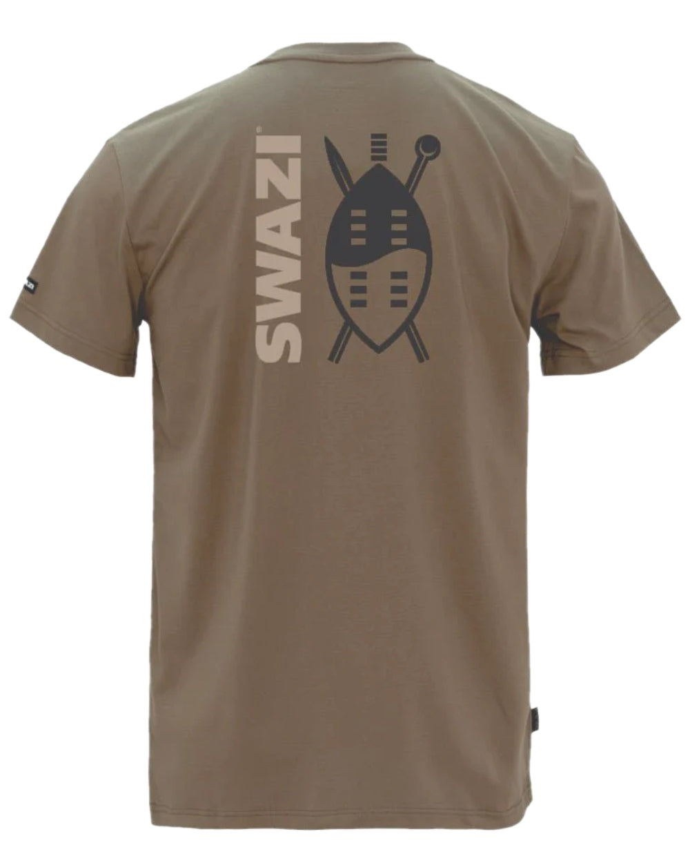 European Olive Coloured Swazi Mens Reverse Shield Tee on white background