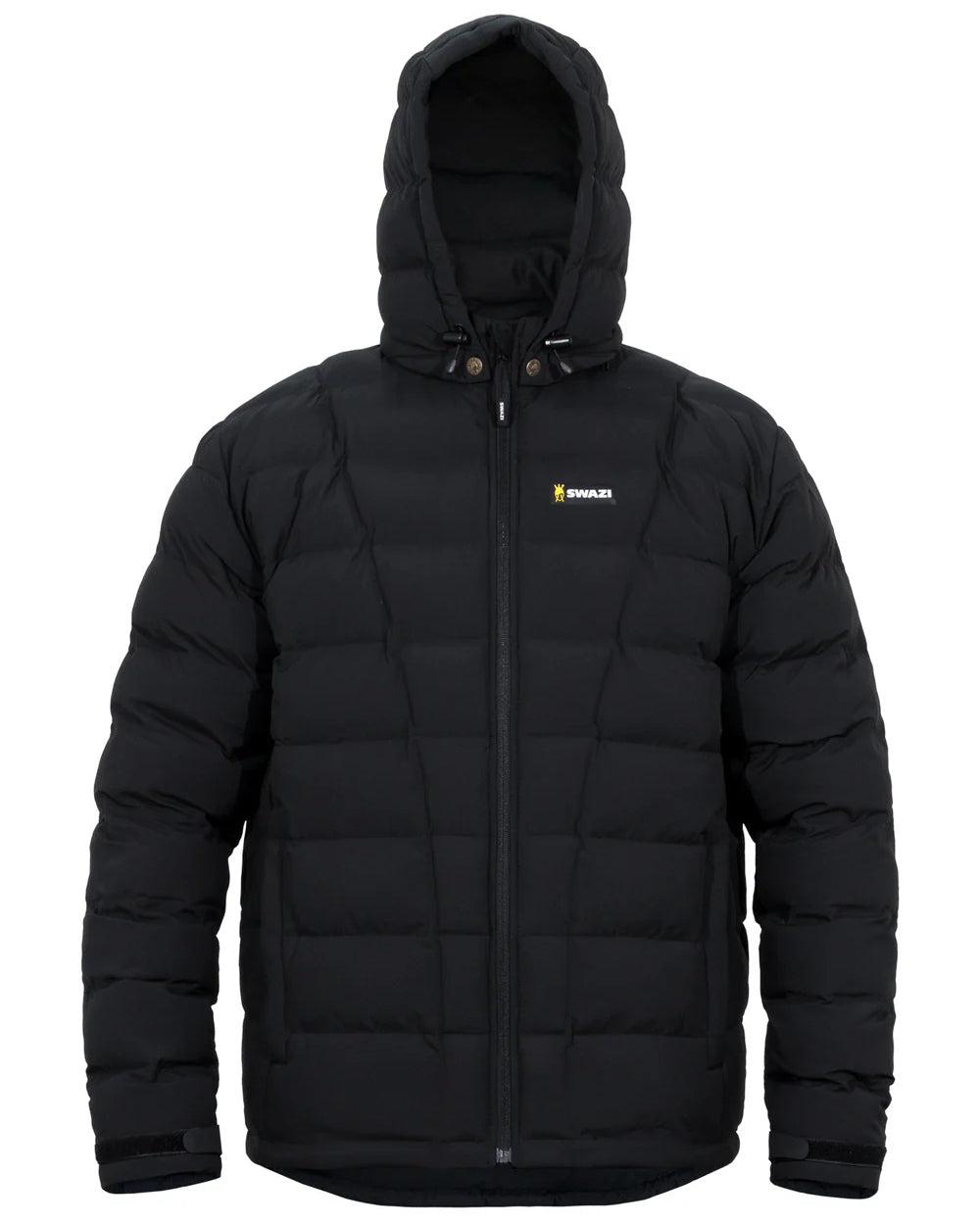 Black coloured Swazi Puffadder Jacket on white background