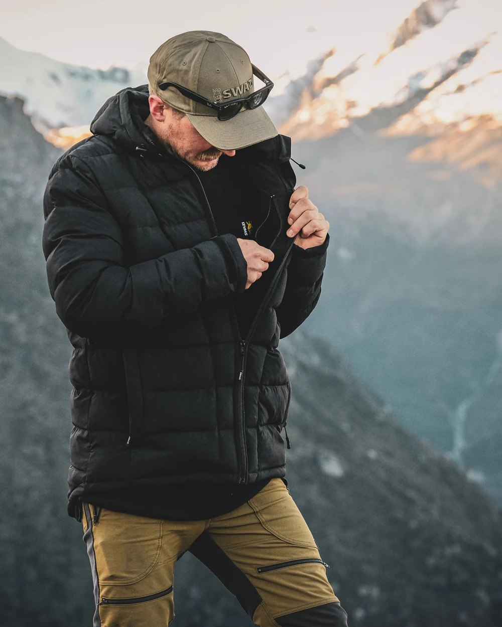 Black coloured Swazi Puffadder Jacket on blurry background