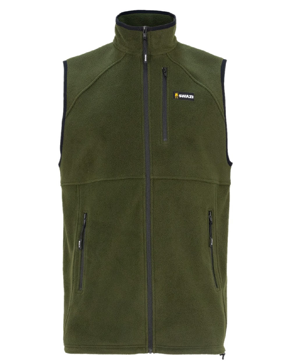 Olive Coloured Swazi Sherpa Vest on white background
