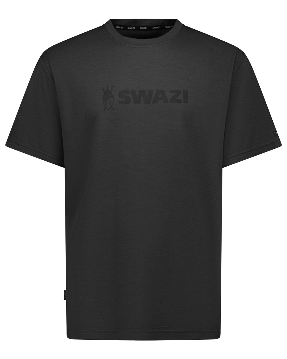 Black coloured Swazi Kaimai Short Sleeve T-Shirt on white background