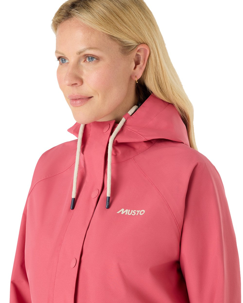 Sweet Raspberry Coloured Musto Womens Classic Shore Waterproof Jacket On A White Background