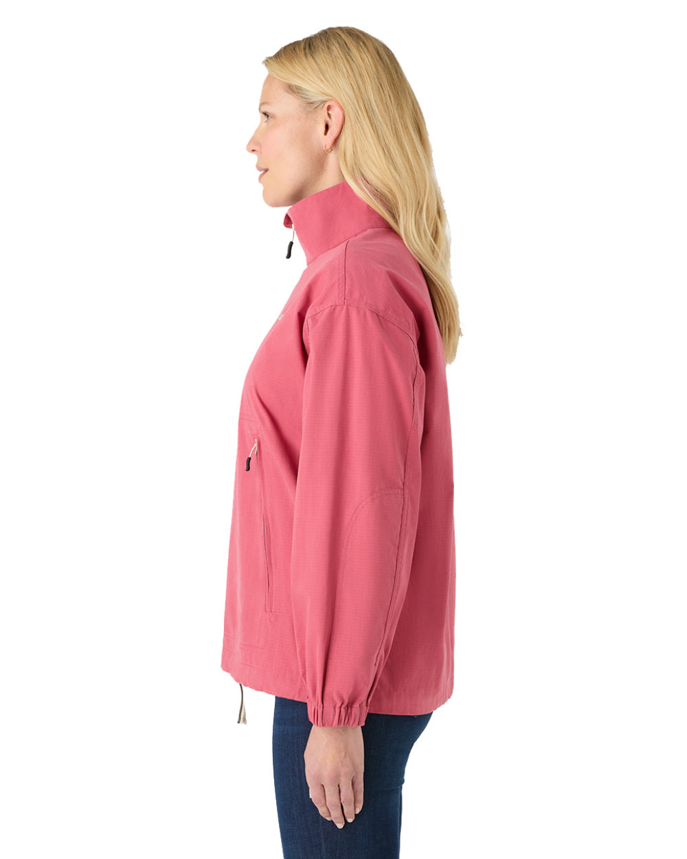 Sweet Raspberry Coloured Musto Womens Falmouth Anorak Jacket On A White Background 