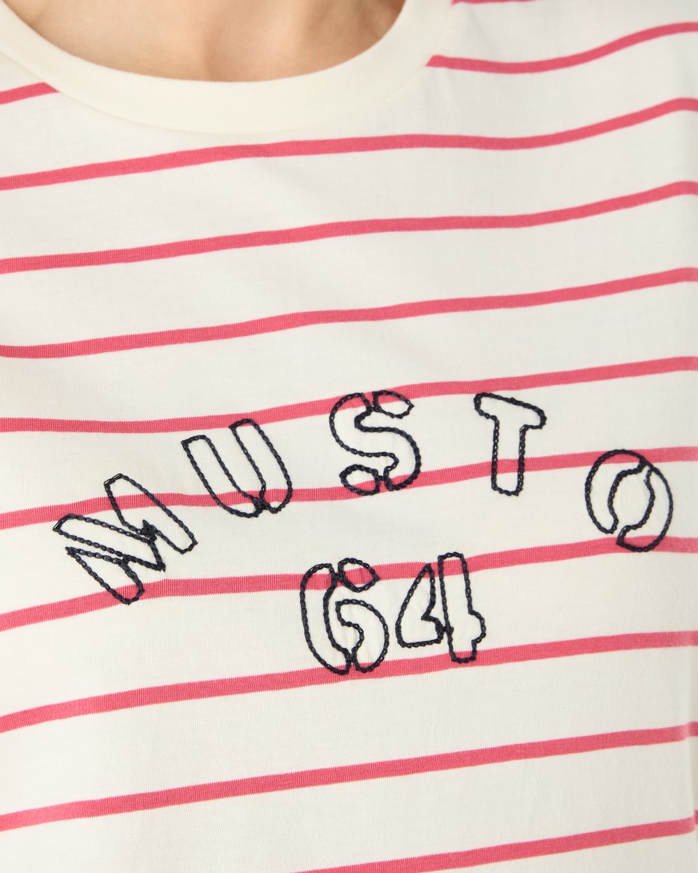 Sweet Raspberry/ASW Coloured Musto Womens Classic Striped Short Sleeve T-Shirt On A White Background