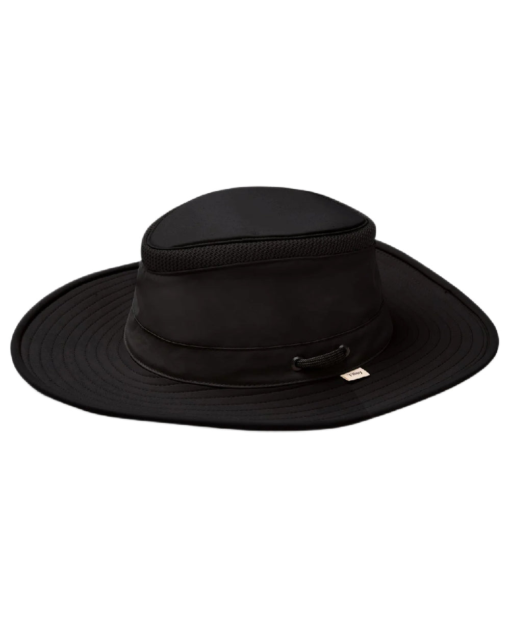 Black Coloured Tilley Airflo Broad Brim Sun Hat on white background