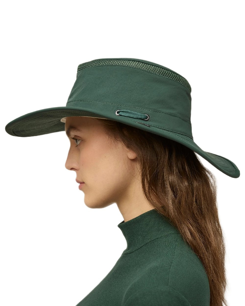 Evergreen Coloured Tilley Airflo Broad Brim Sun Hat on white background