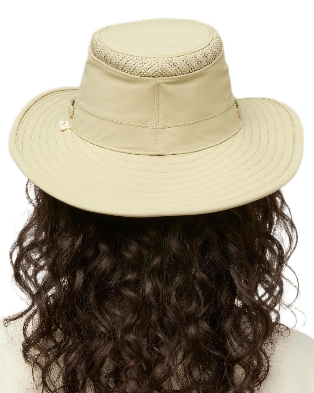 Khaki Olive Coloured Tilley Airflo Broad Brim Sun Hat on white background
