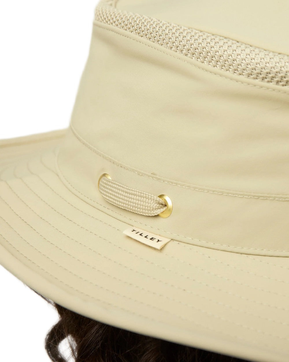 Khaki Olive Coloured Tilley Airflo Broad Brim Sun Hat on white background