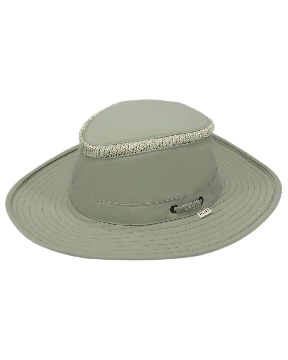 Light Sage Coloured Tilley Airflo Broad Brim Sun Hat on white background