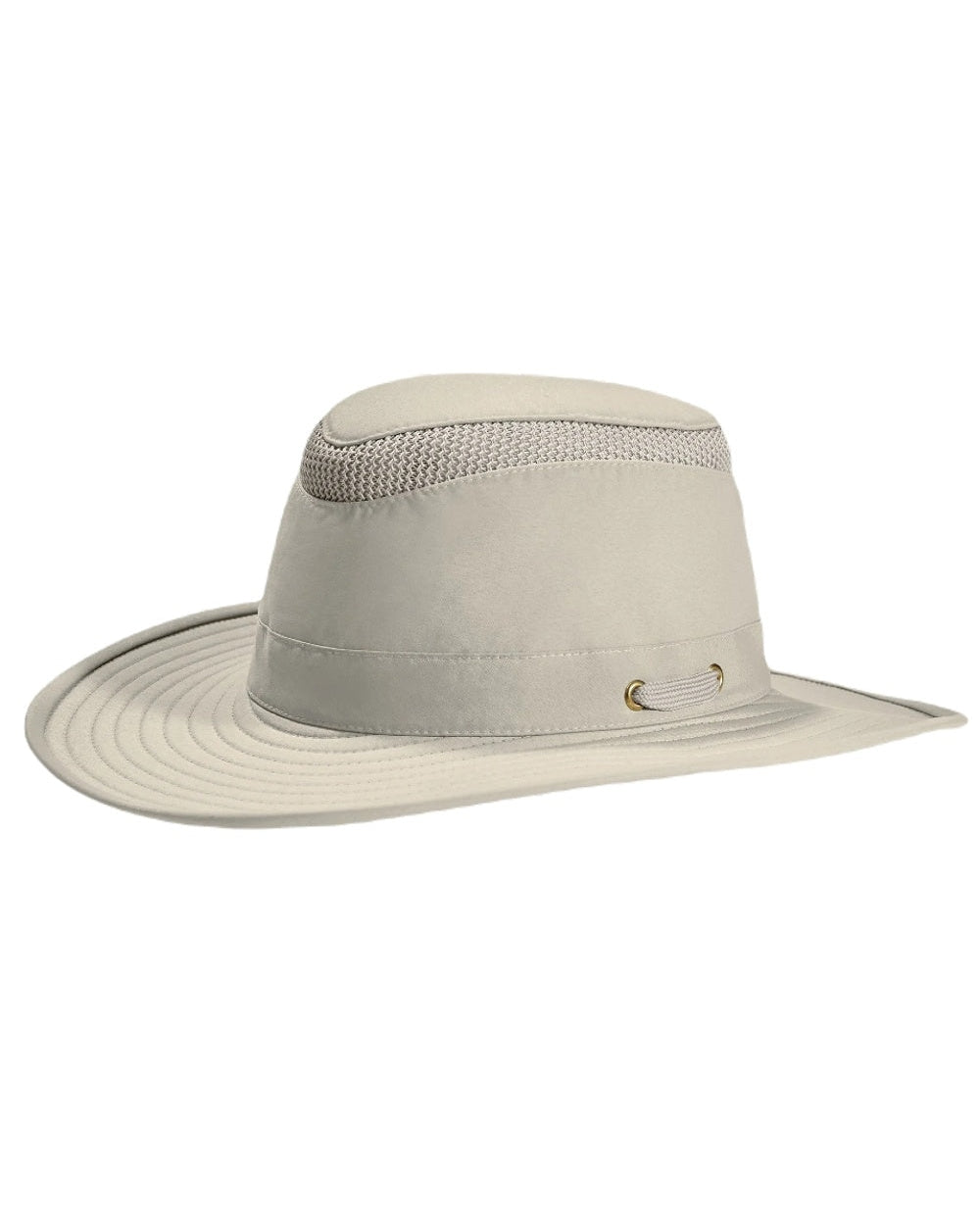 Light Stone coloured Tilley Hats Airflo Broad Brim Sun Hat on white background