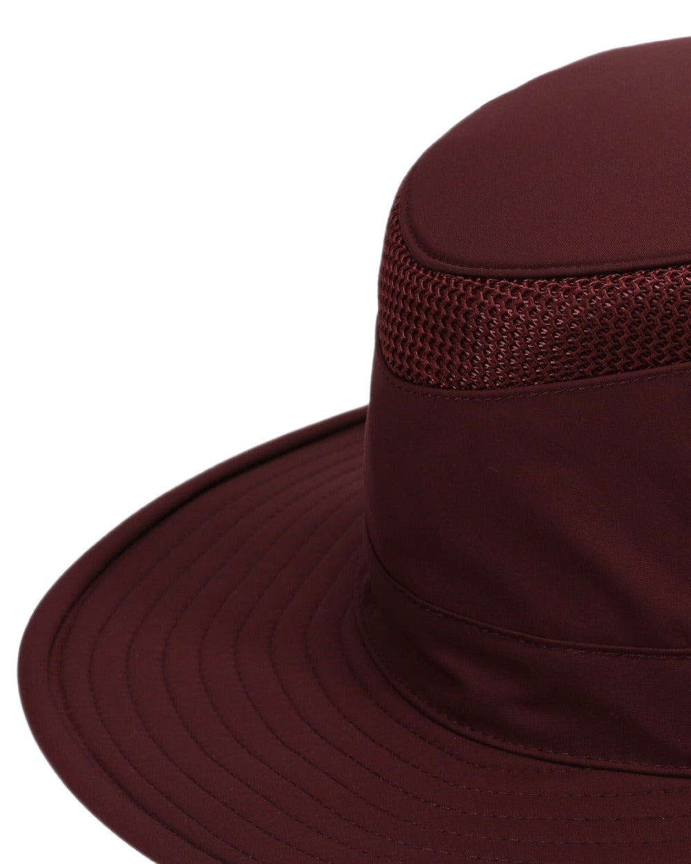Mulberry coloured Tilley Airflo Broad Brim Sun Hat on white background