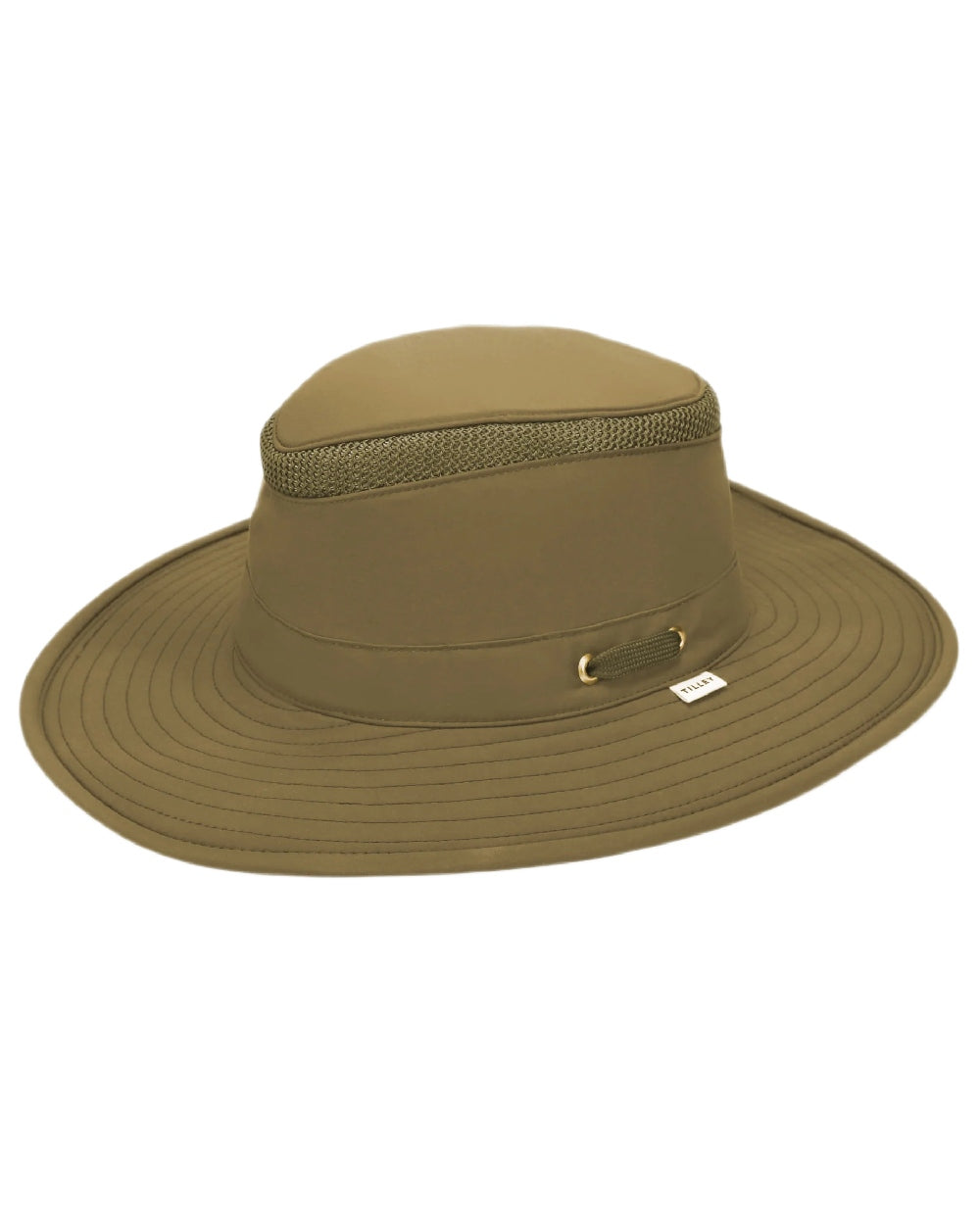 Olive Coloured Tilley Airflo Broad Brim Sun Hat on white background