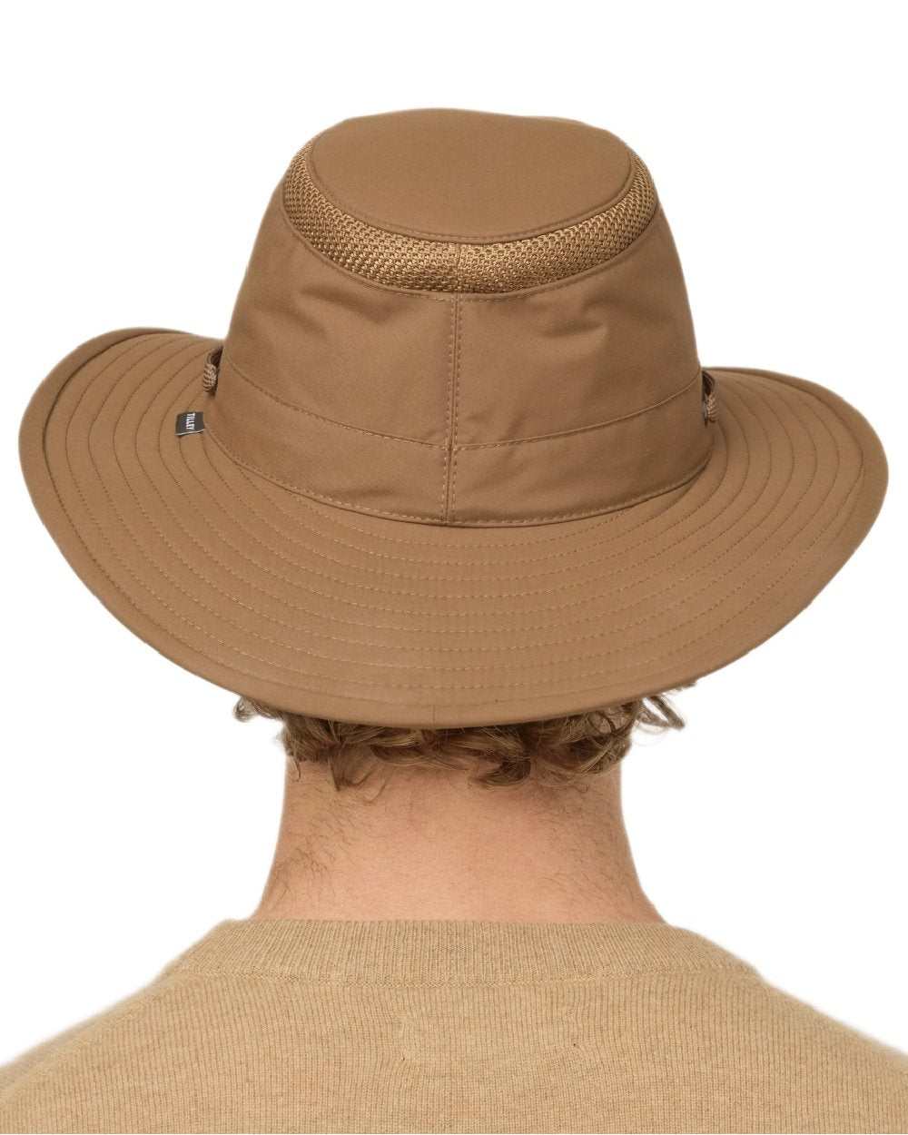 Peat coloured Tilley Airflo Broad Brim Sun Hat on white background