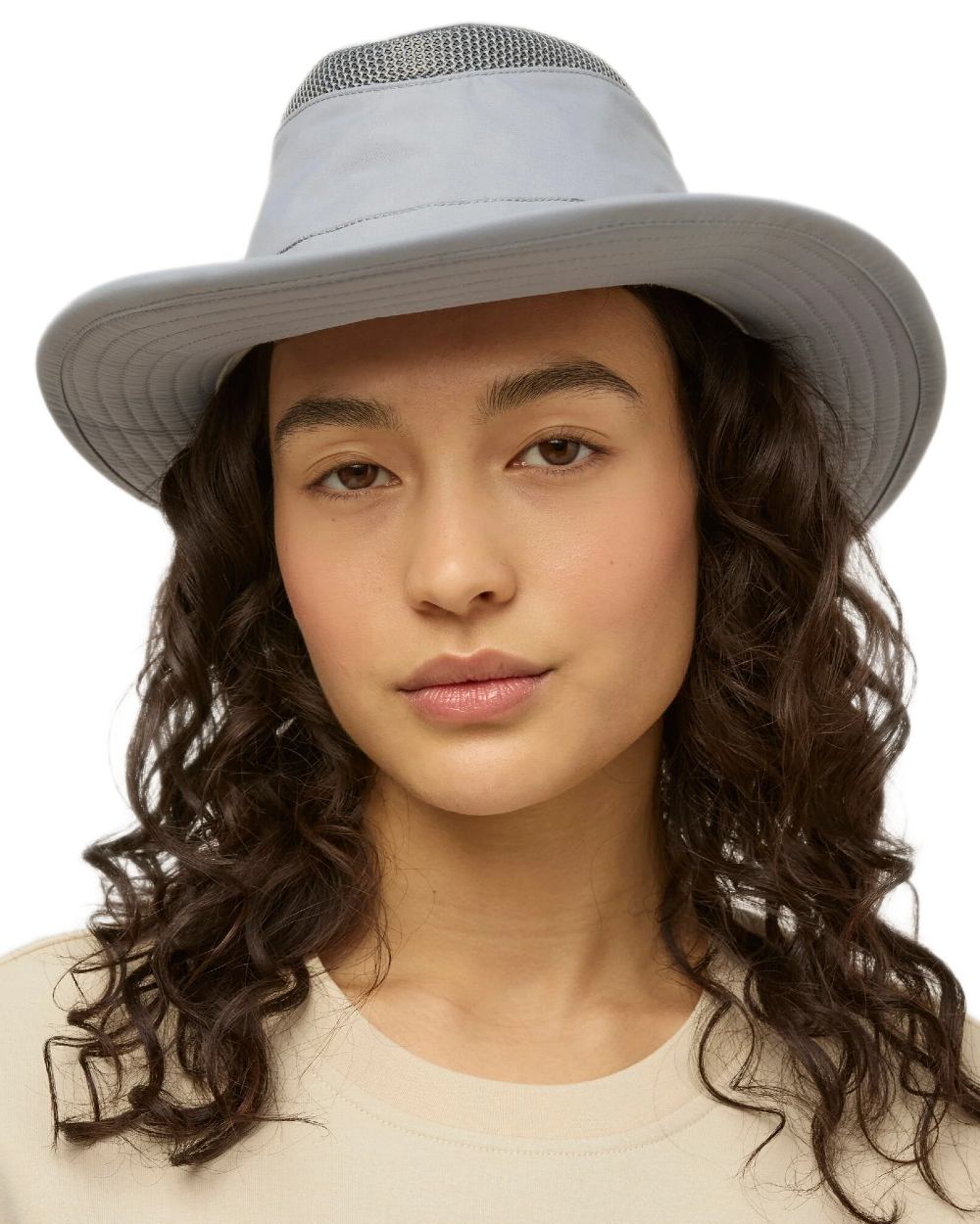 Soft Blue Coloured Tilley Airflo Broad Brim Sun Hat on white background
