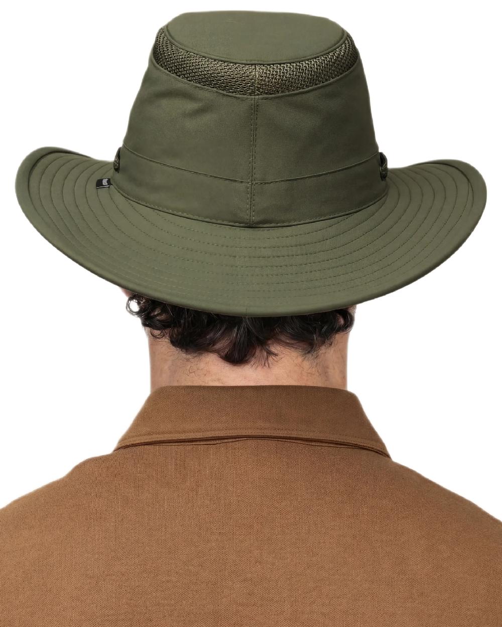 Thyme Green Coloured Tilley Airflo Broad Brim Sun Hat on white background