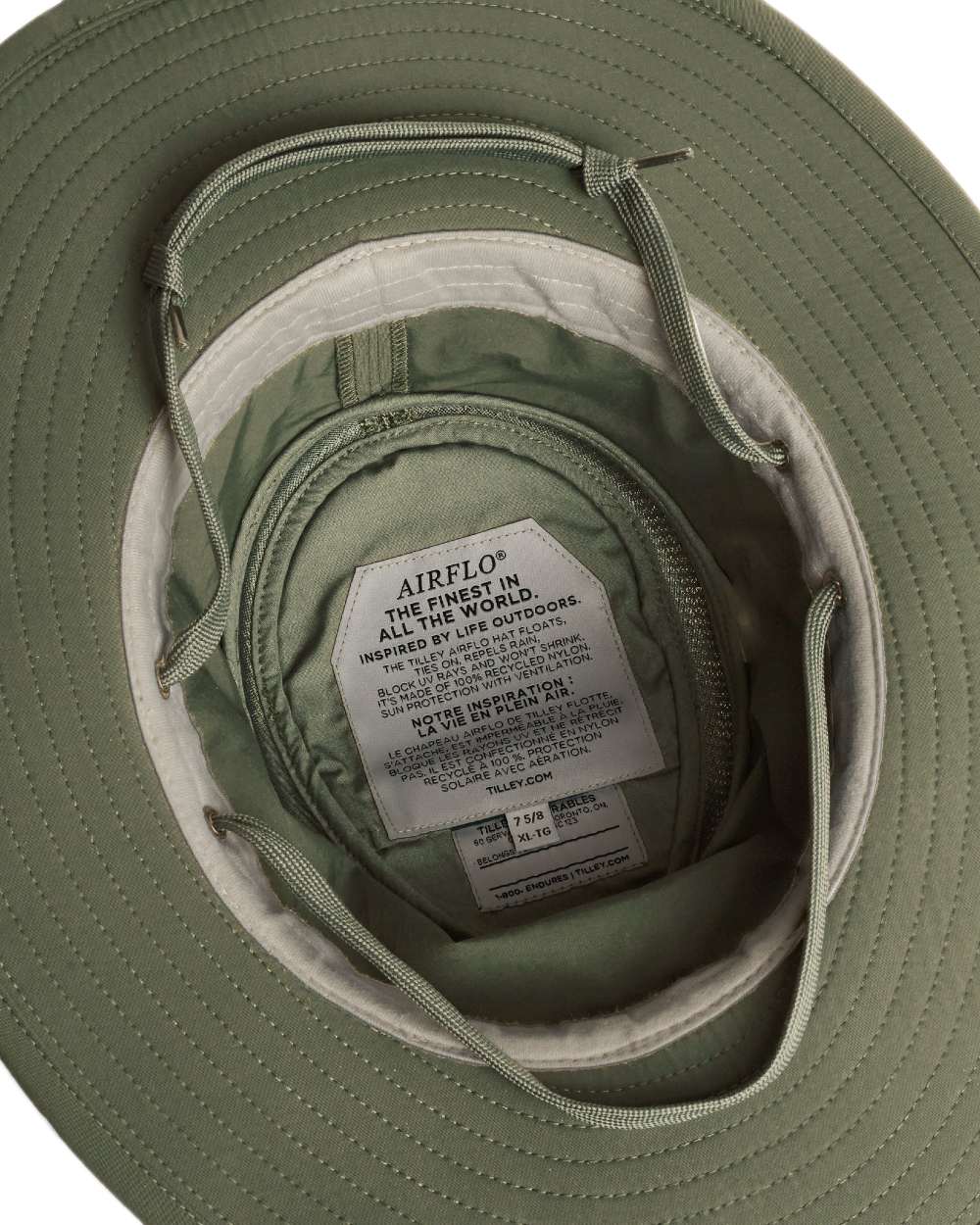 Thyme Green Coloured Tilley Airflo Broad Brim Sun Hat on white background