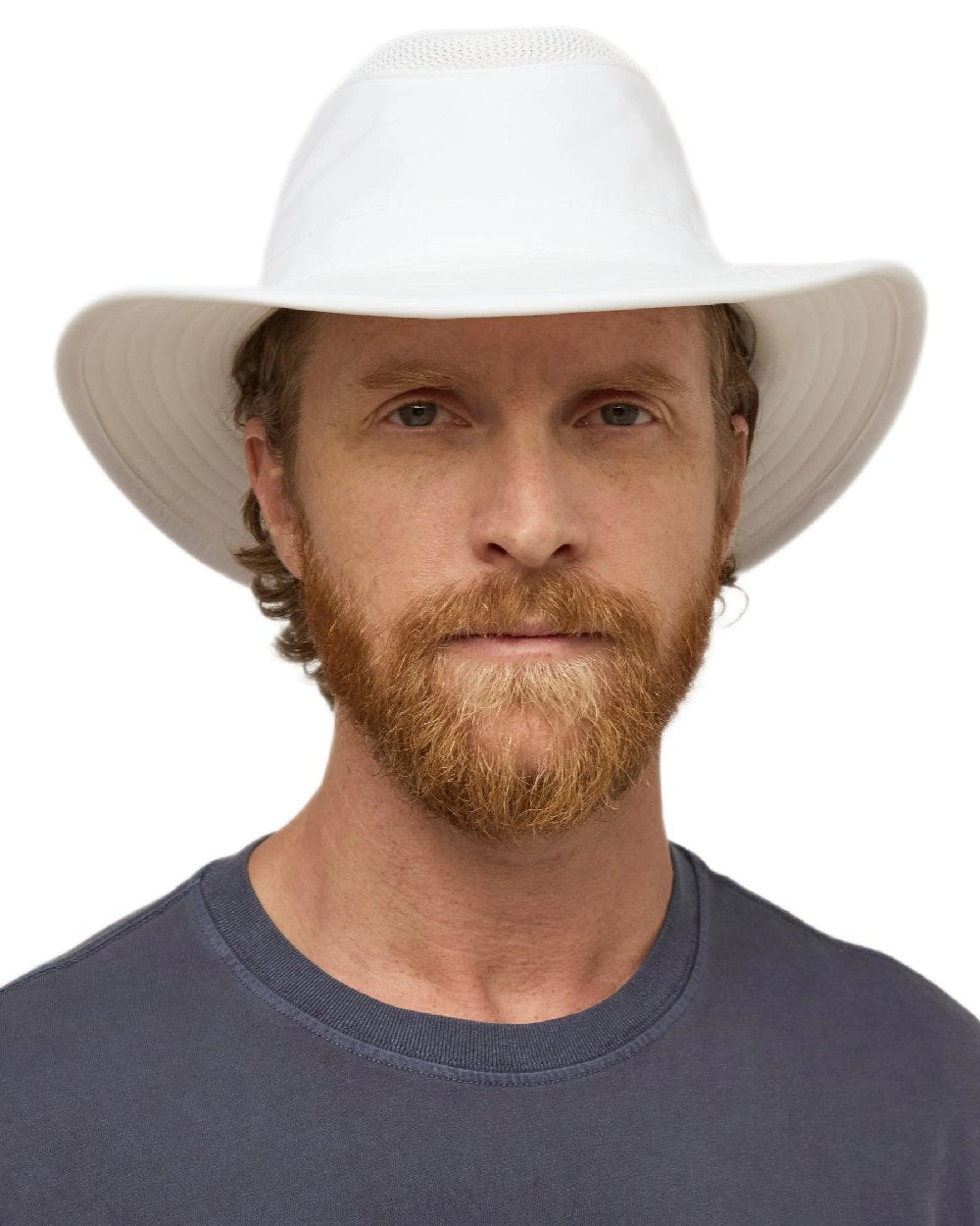 White Coloured Tilley Airflo Broad Brim Sun Hat on white background