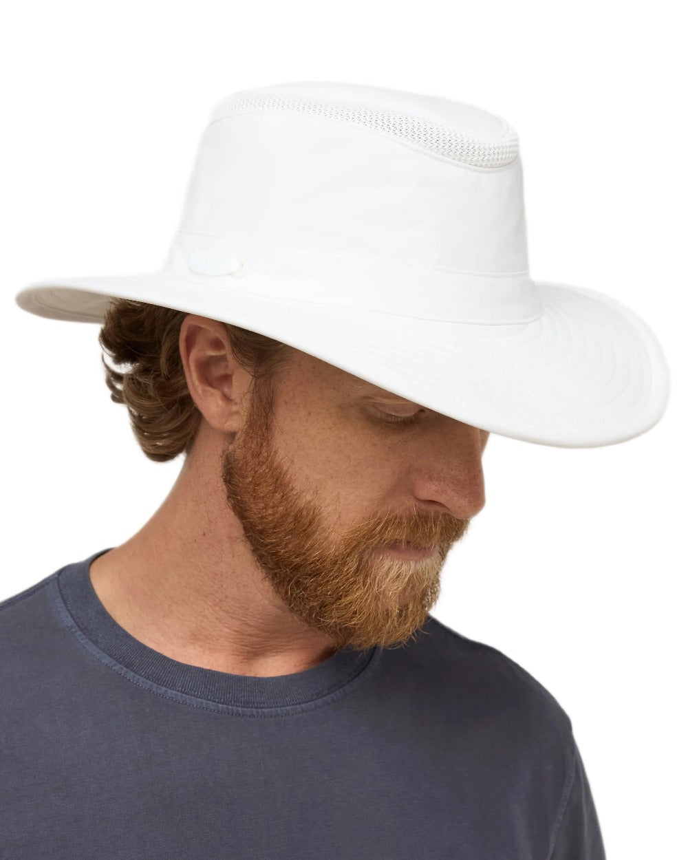 White Coloured Tilley Airflo Broad Brim Sun Hat on white background