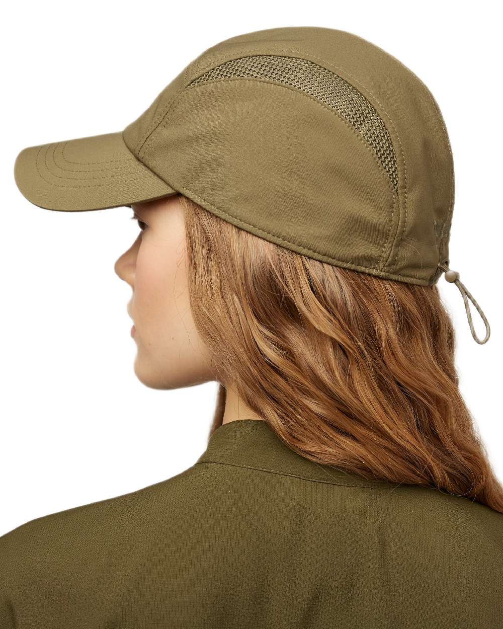 Olive Coloured Tilley Airflo Cap on white background