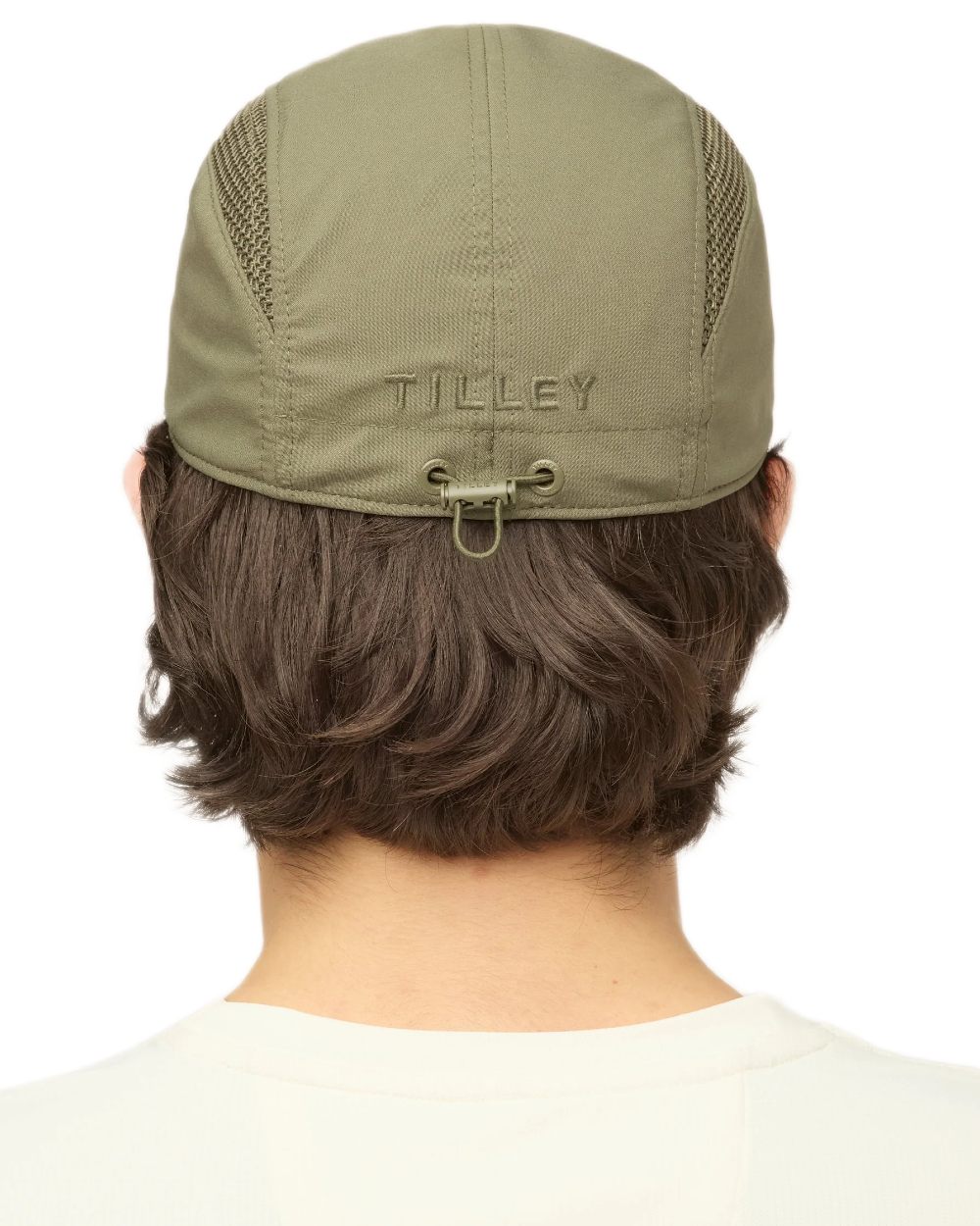 Thyme green coloured Tilley Airflo Cap on white background