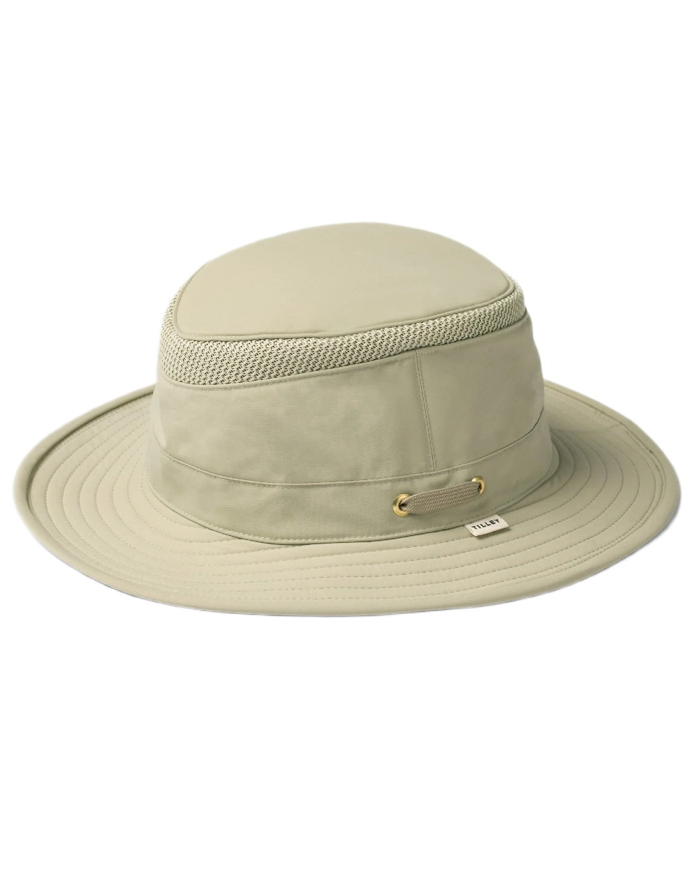 Khaki Olive Coloured Tilley Airflo Medium Brim Recycled Hat on white background