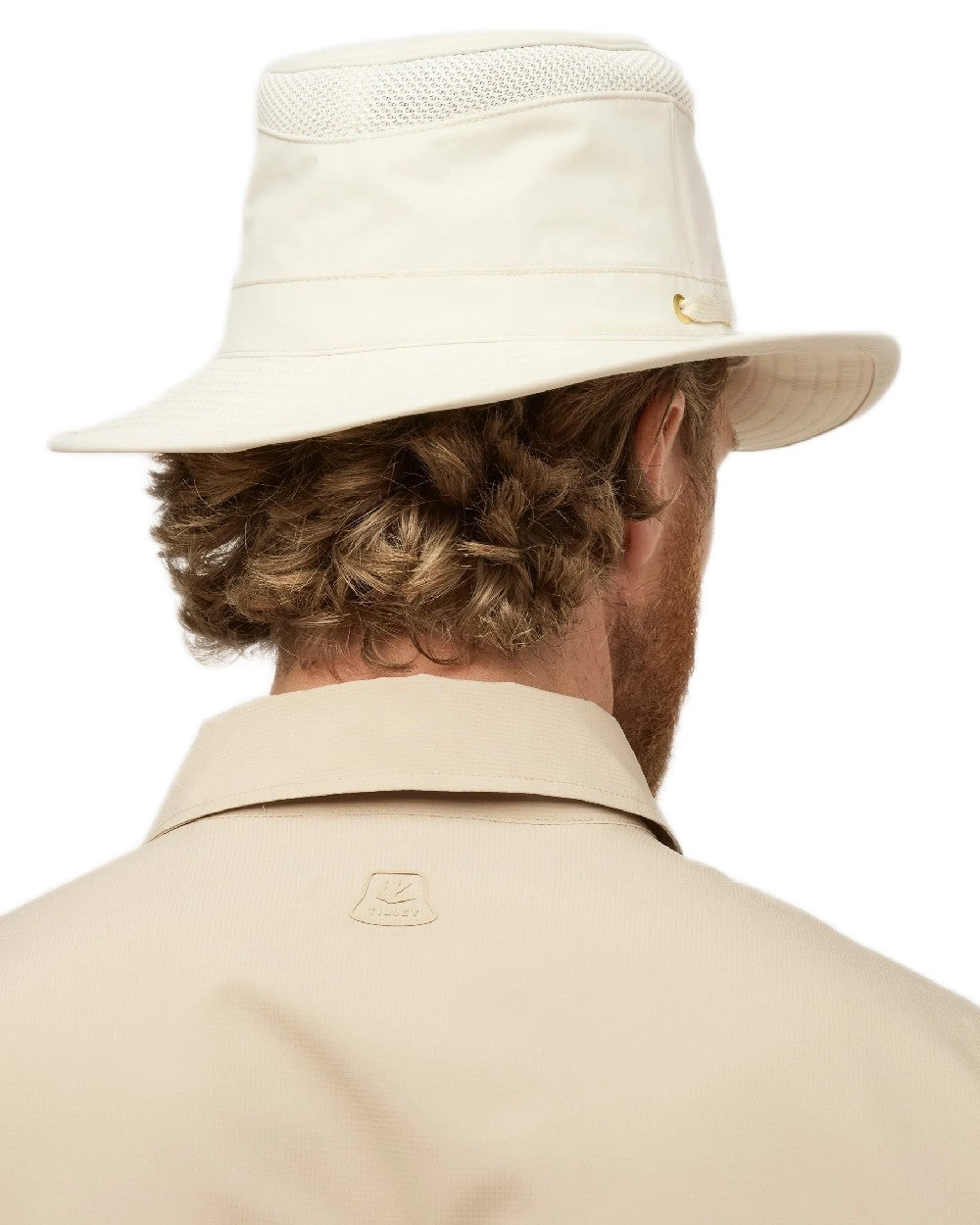 Light Stone Coloured Tilley Airflo Medium Brim Recycled Hat on white background