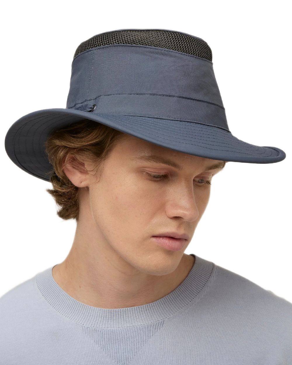 Midnight Navy Coloured Tilley Airflo Medium Brim Recycled Hat on white background