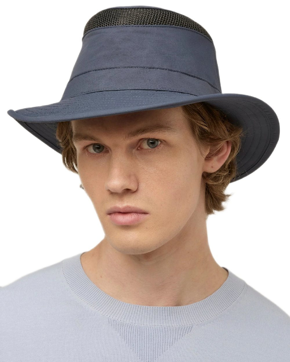 Midnight Navy Coloured Tilley Airflo Medium Brim Recycled Hat on white background