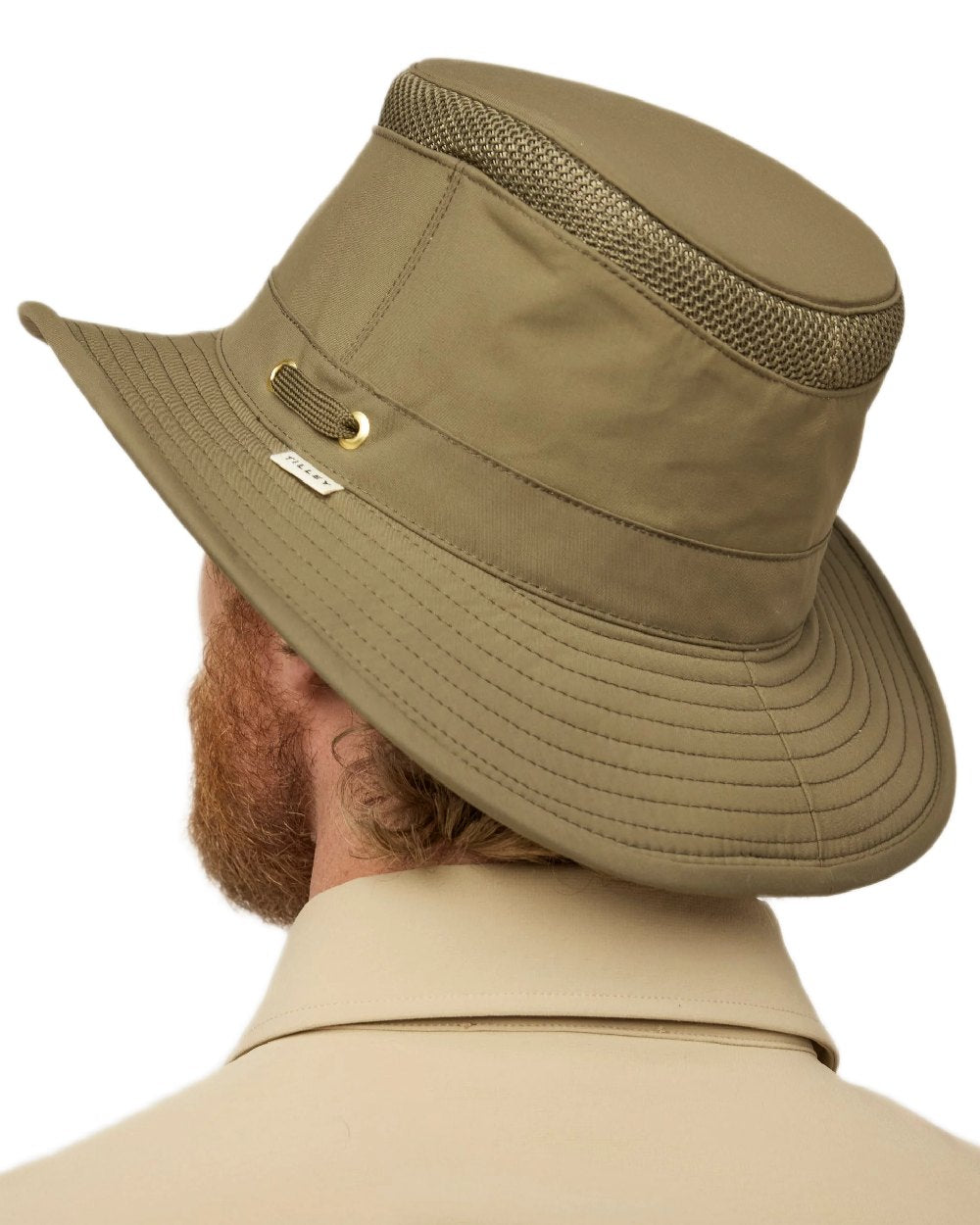 Olive Coloured Tilley Airflo Medium Brim Recycled Hat on white background