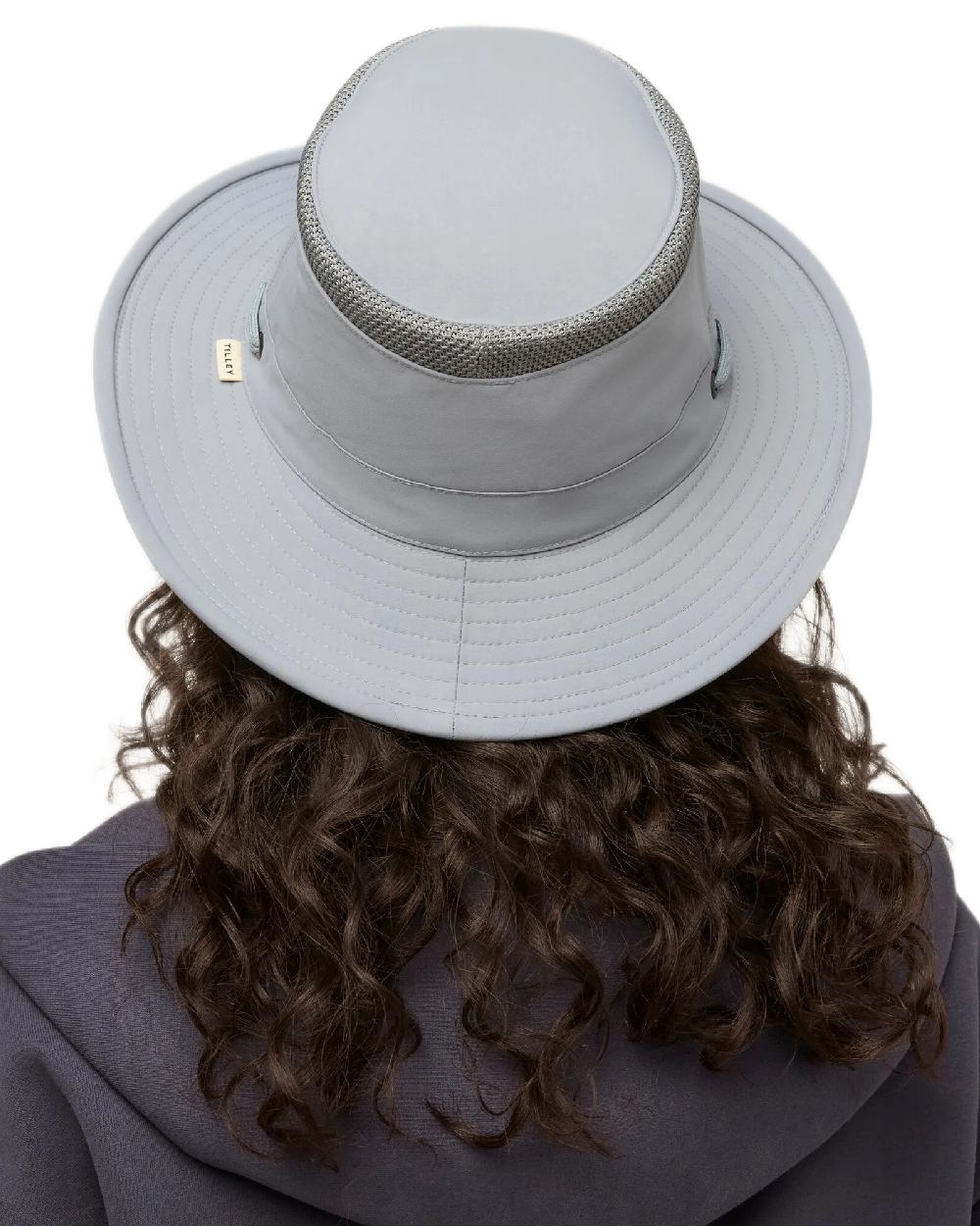 Soft Blue Coloured Tilley Airflo Medium Brim Recycled Hat on white background