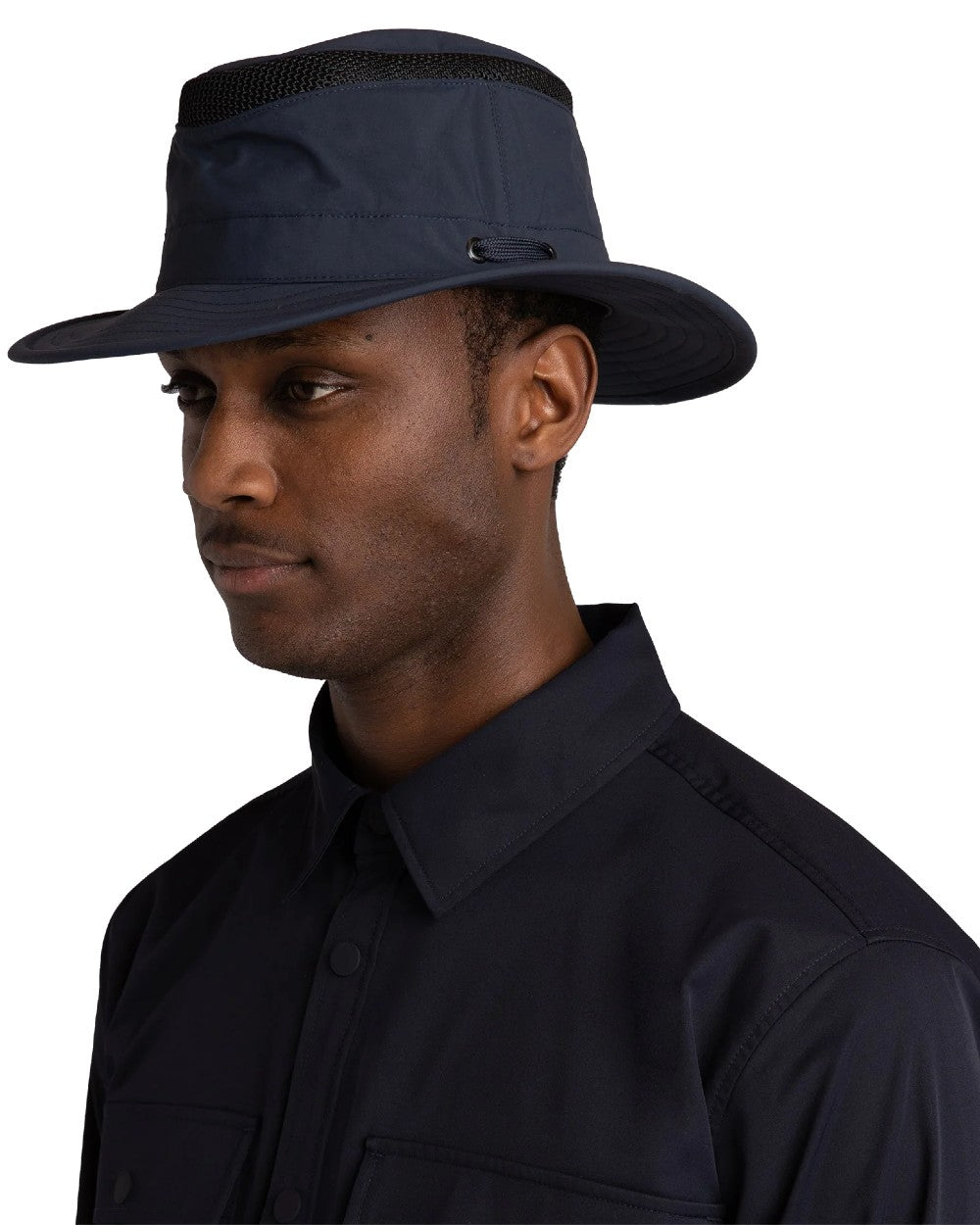 Midnight Navy coloured Tilley Airflo Medium Brim Recycled Hat on white background