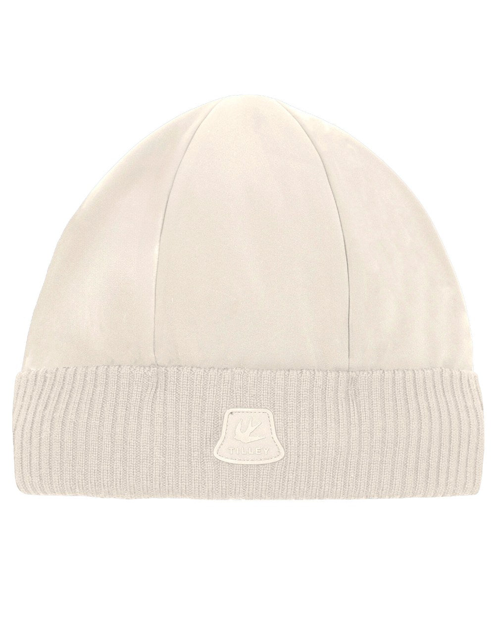 Off White coloured Tilley Airlite Down Padded Beanie on white background