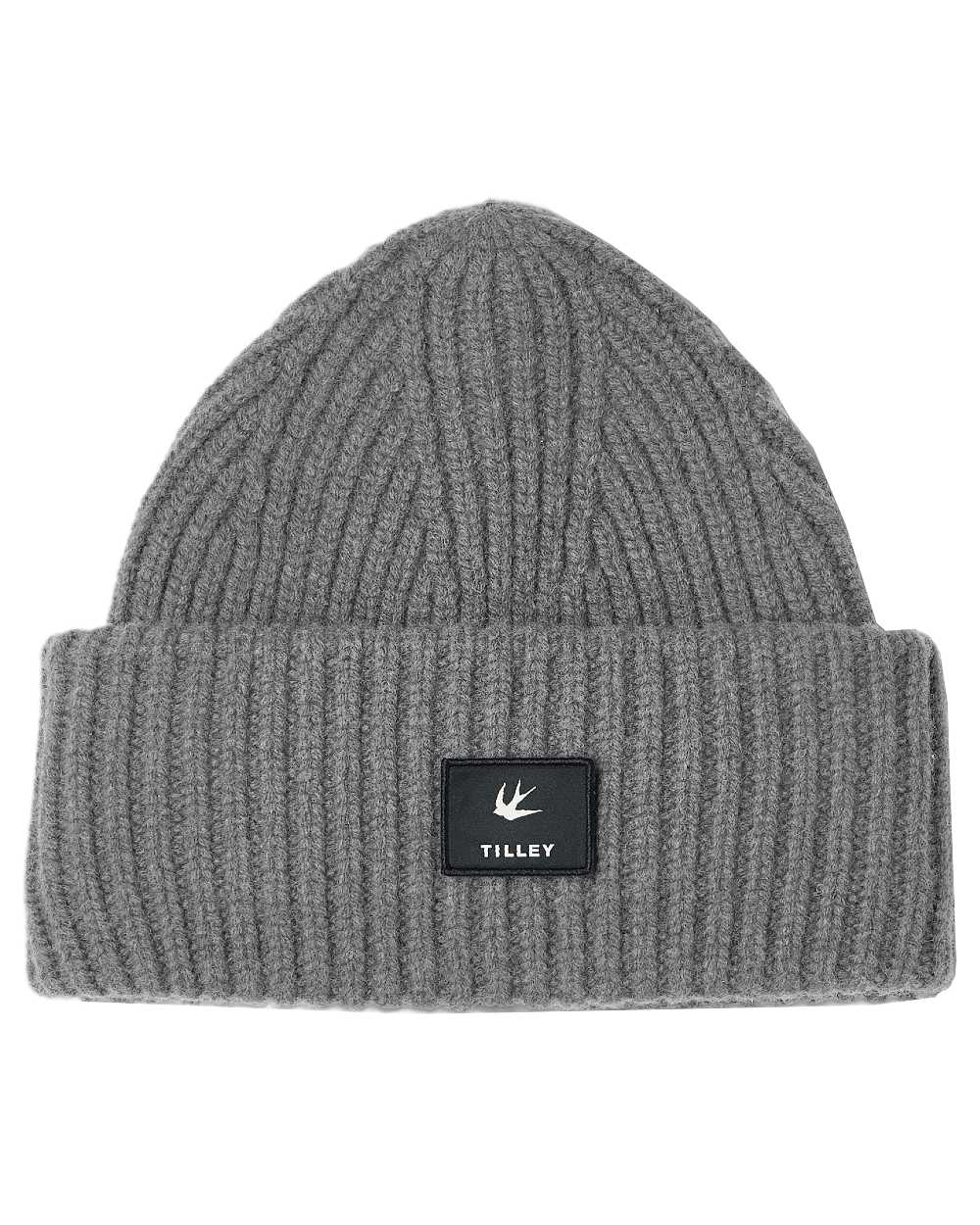Silver Grey Coloured Tilley Alpine Beanie on white background