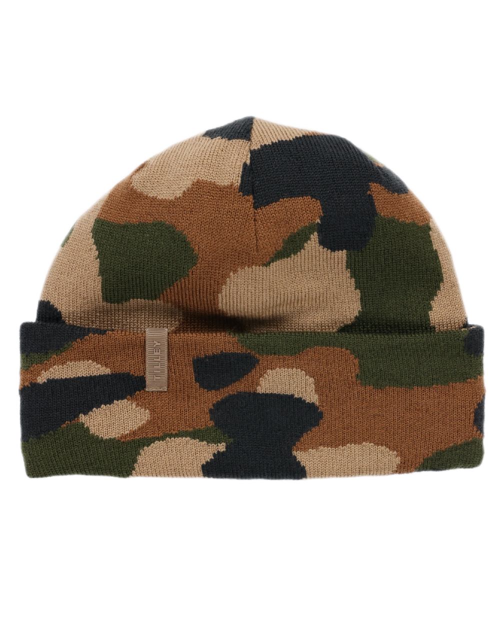 Camo coloured Tilley Camo Beanie on white background