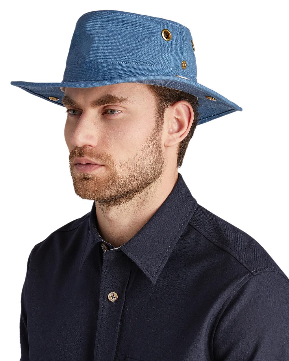 Denim Blue coloured Tilley Classic T3 Cotton Hat on White background