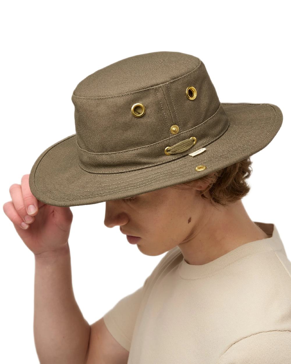 Olive Coloured Tilley Classic T3 Cotton Hat on white background