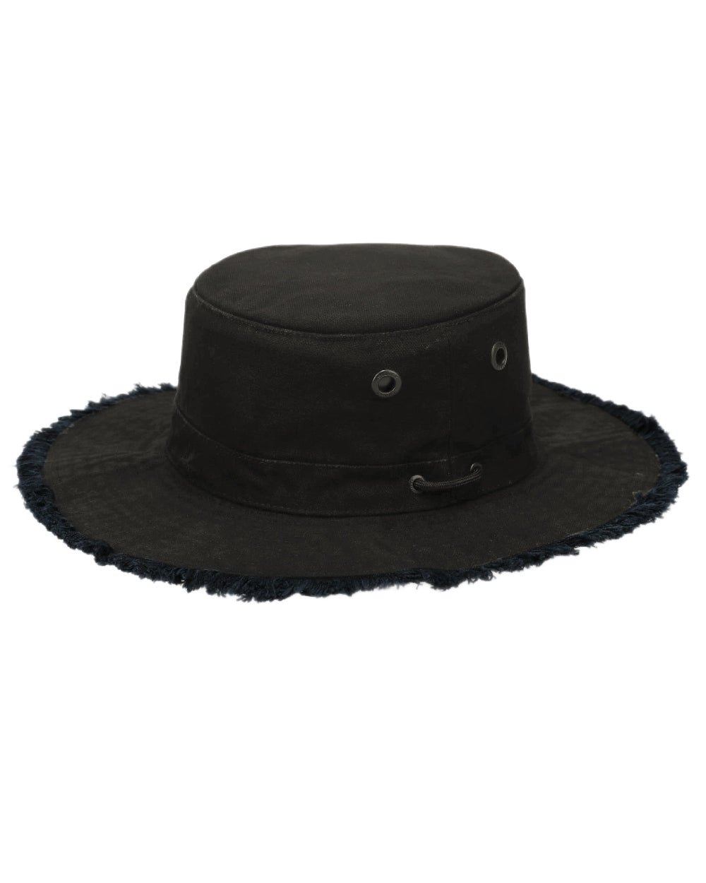 Black Coloured Tilley Fringe Wanderer Hat on white background
