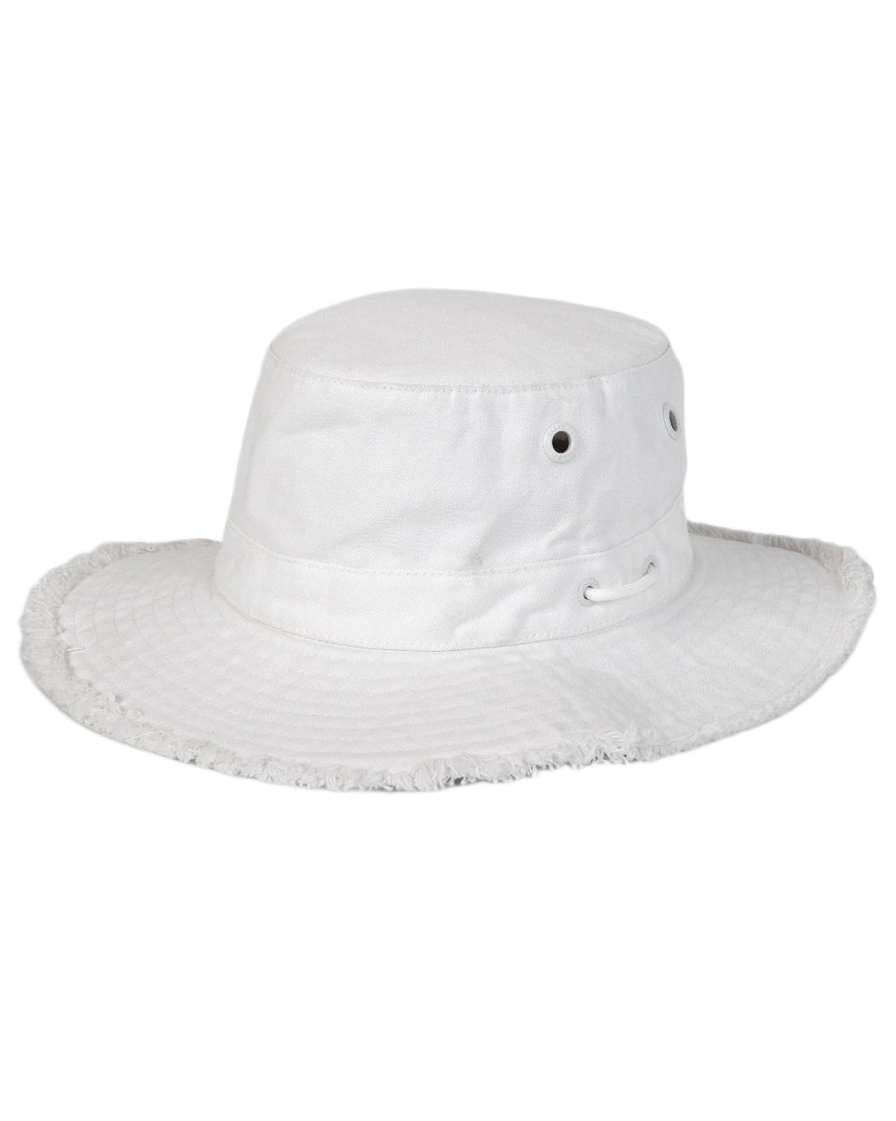 White Coloured Tilley Fringe Wanderer Hat on white background