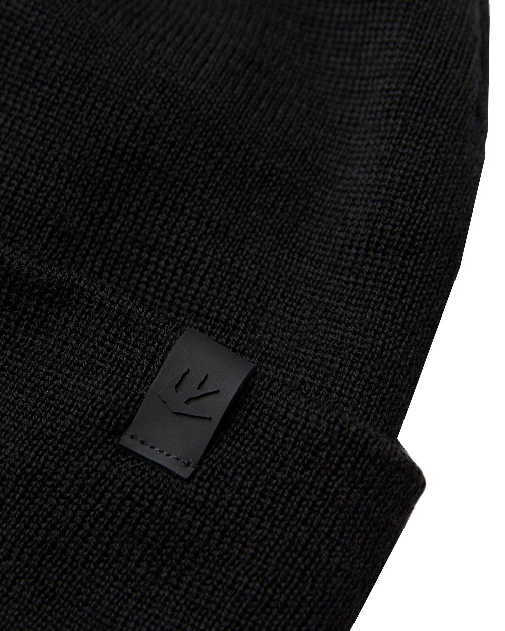 Black Coloured Tilley Hydrowool Beanie on white background