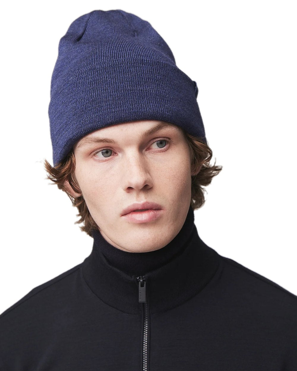 Mid Blue Coloured Tilley Hydrowool Beanie on white background