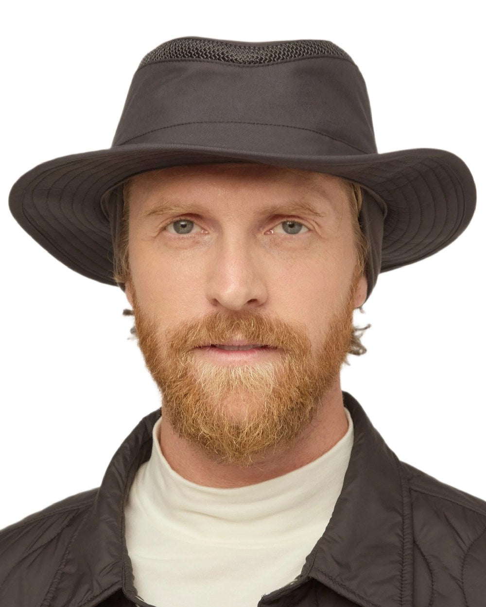 Black Coloured Tilley LTM5 Winterised Airflo Slim Sun Hat on white background