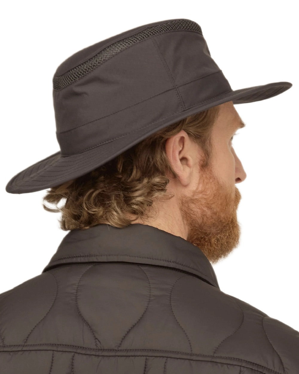 Black Coloured Tilley LTM5 Winterised Airflo Slim Sun Hat on white background
