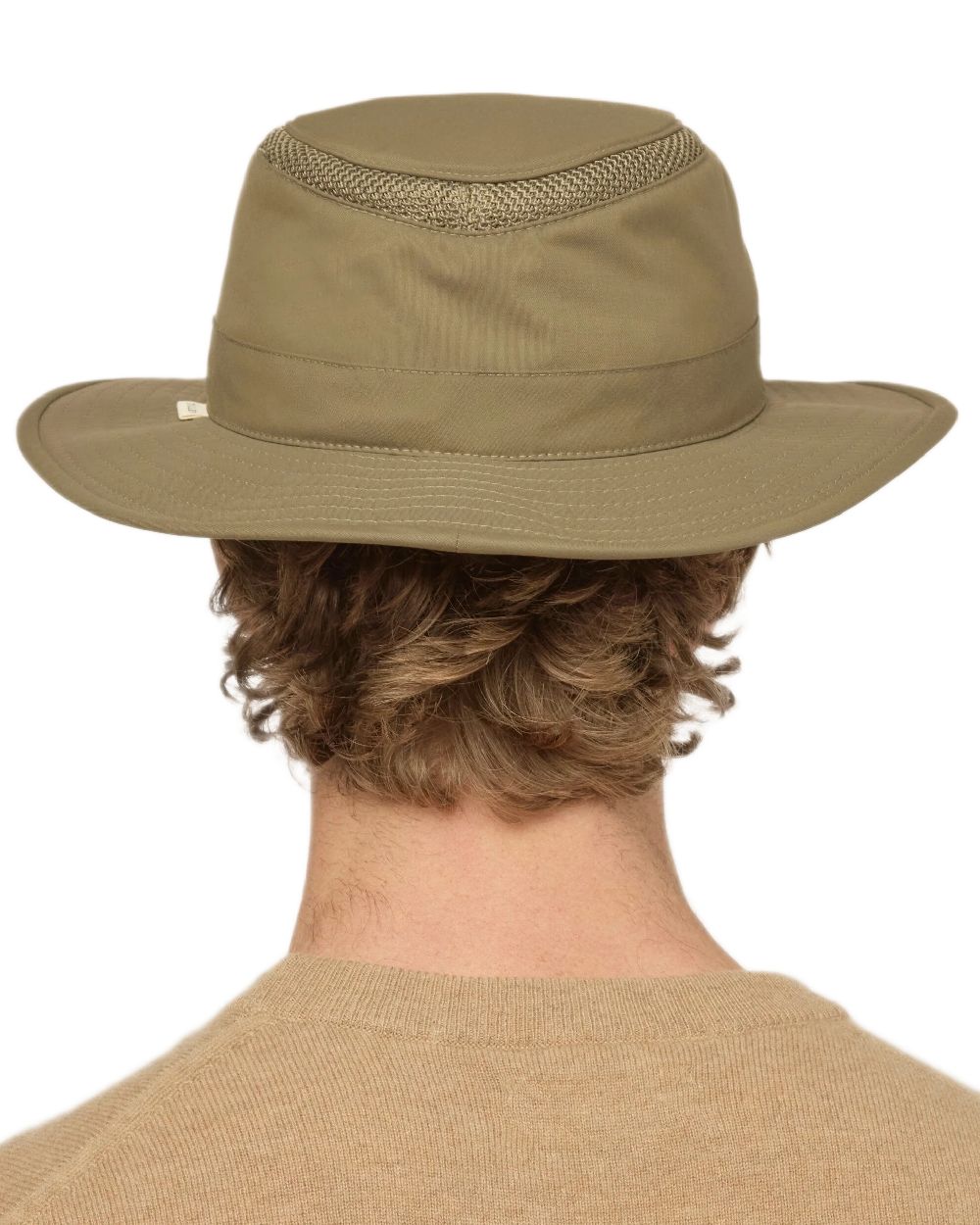 Olive Coloured Tilley LTM5 Winterised Airflo Slim Sun Hat on white background