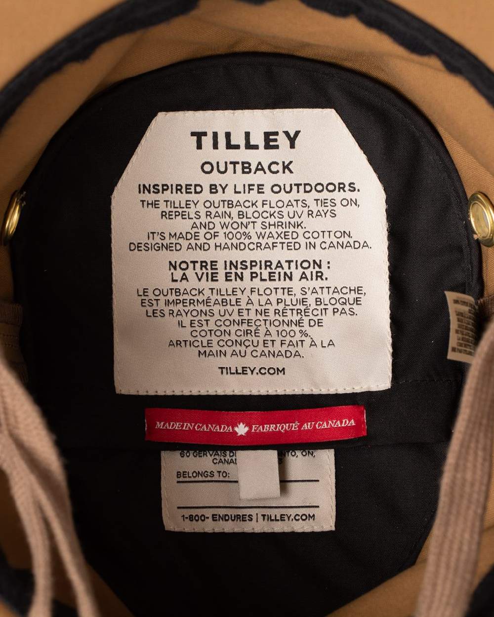 British Tan Navy Coloured Tilley Outback Waxed Cotton Hat on white background