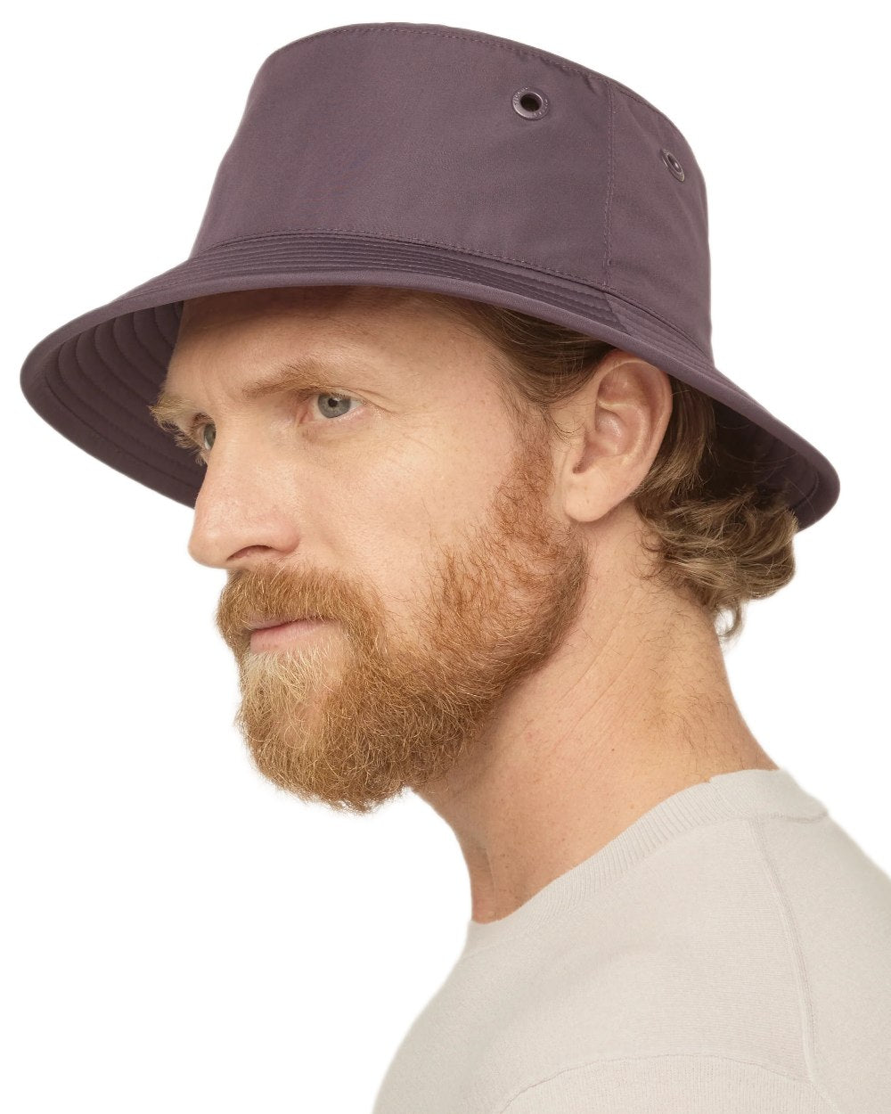 Aubergine Coloured Tilley T1 Performance Bucket Hat on white background