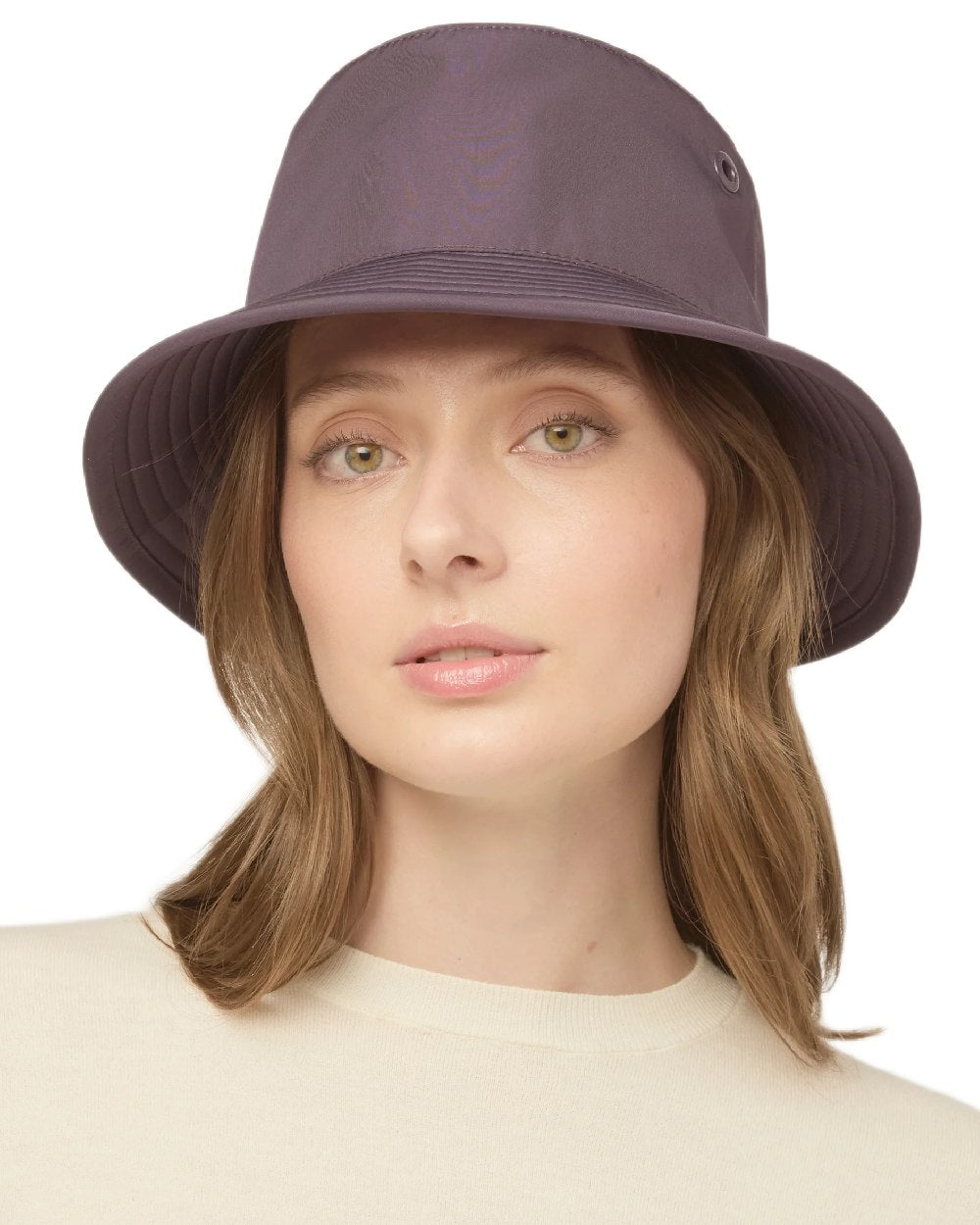 Aubergine Coloured Tilley T1 Performance Bucket Hat on white background