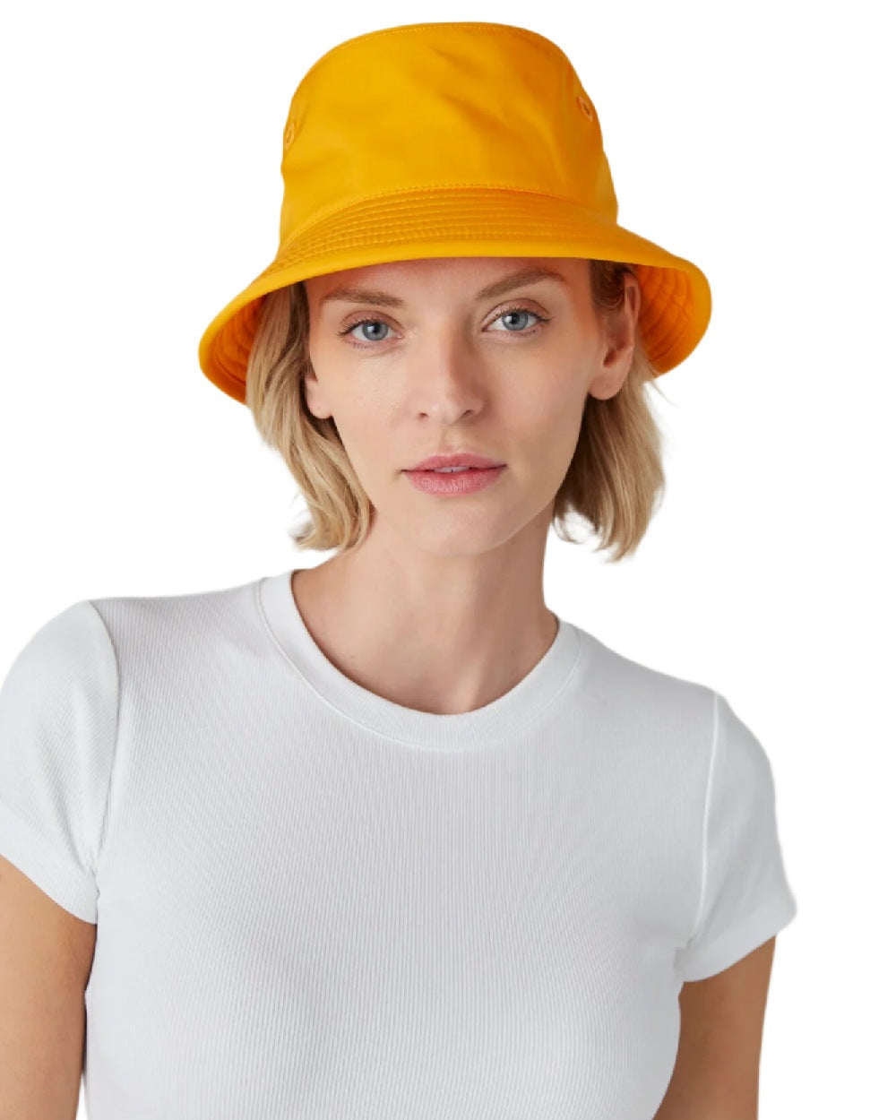 Orange Coloured Tilley T1 Performance Bucket Hat on white background