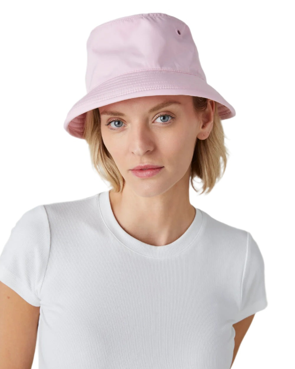 Pink Coloured Tilley T1 Performance Bucket Hat on white background